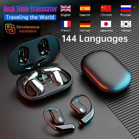 3-In-1 AI Translator Earbuds 144 Languages Noise Cancelling Bluetooth 5.3 Headset Instant Translator Smart Voice Real Time 