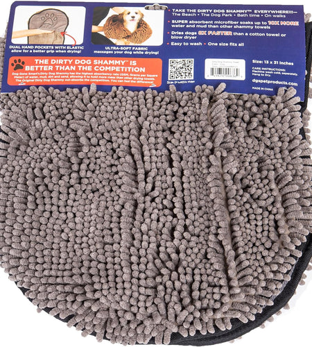 Shammy Dog Towels for Drying Dogs - Heavy Duty Soft Microfiber Bath Towel - Super Absorbent, Quick Drying, & Machine Washable - Must Have Dog & Cat Bathing Supplies | Grey 13X31