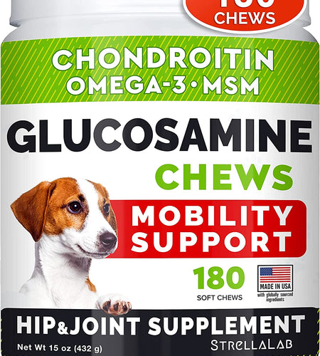 Glucosamine Treats for Dogs - Joint Supplement W/Omega-3 Fish Oil - Chondroitin, MSM - Advanced Mobility Chews - Joint Pain Relief - Hip & Joint Care - Chicken Flavor - Made in USA