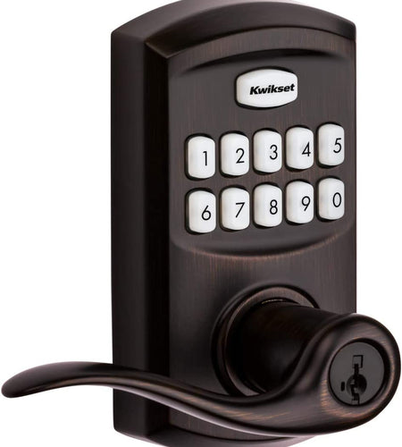 99170-002 Smartcode 917 Keypad Keyless Entry Traditional Residential Electronic Lever Deadbolt Alternative with Tustin Door Handle and Smartkey Security, Venetian Bronze