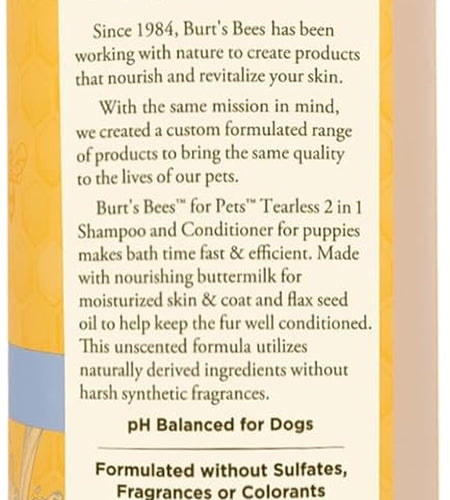 Puppies Natural Tearless 2 in 1 Shampoo and Conditioner | Made with Buttermilk and Linseed Oil | Best Tearless Puppy Shampoo for Gentle Skin and Coat | Made in USA, 16 Oz