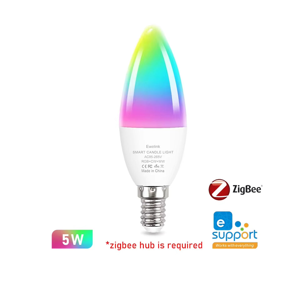 Smart Wifi Zigbee LED Light Bulb Dimmable E27 E14 GU10 RGBCW 2700-6500K LED Candle Lamp for Ewelink APP Alexa Google Home Yandex