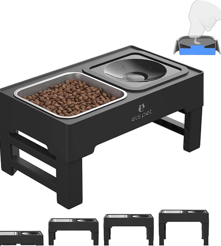 2-In-1 Elevated Dog Bowls 4 Height Adjustable Raised Dog Bowls No Spill Dog Water Bowl & Stainless Steel Dog Food Bowl Stand