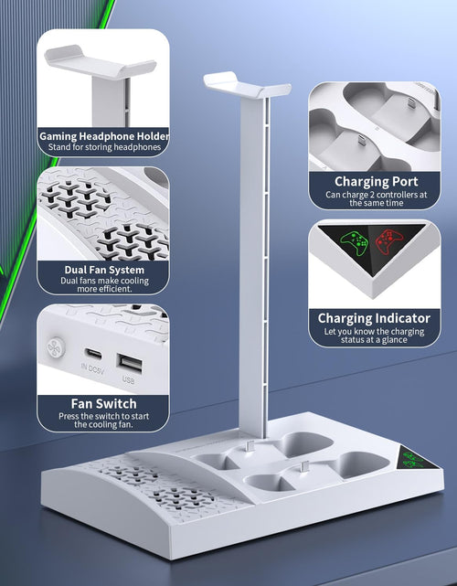 Load image into Gallery viewer, Charger Stand with Cooling Fan for Xbox Series S Console and Controller,Vertical Dual Charging Dock Accessories with 2 X 1400Mah Rechargeable Battery and Cover, Earphone Bracket for XSS
