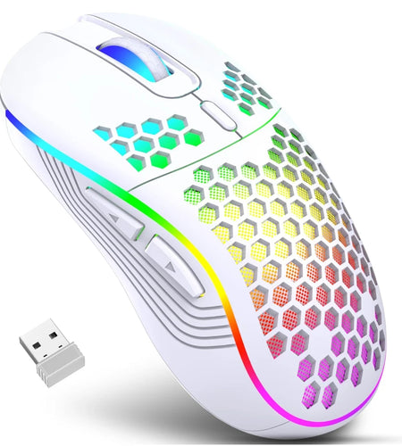 2.4G Wireless Gaming Mouse RGB Lighting Charging Mouse with Adjustable DPI Ergonomic Honeycomb Design for Desktop Laptop