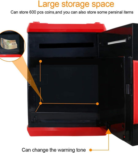 Cartoon Piggy Bank Cash Coin Can Password Electronic Money Bank Safe Saving Box ATM Bank Safe Locks Black Red Smart Voice Prompt Money Piggy Box (Red)