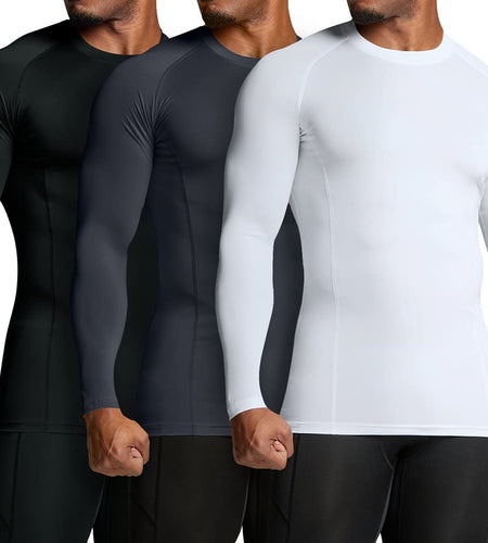 1 or 3 Pack Men'S UPF 50+ Long Sleeve Compression Shirts, Water Sports Rash Guard Base Layer, Athletic Workout Shirt