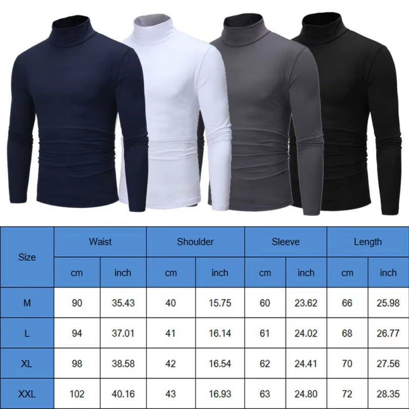 New Fashion Mens Cotton Turtle Neck Turtleneck Sweaters Stretch Shirt Tops plus Size