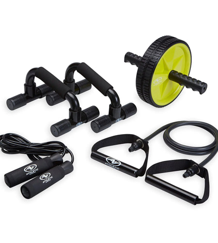 Home Gym Kit, Includes Resistance Tube, Ab Wheel, Jump Rope and Push-Up Bars