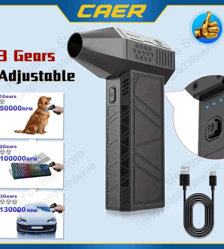 Mini Turbo Jet Fan Electric Air Duster with 3 Gear Adjustable 130000RPM Wind Speed 52M/S Car Computer Cleaning Blower Tool