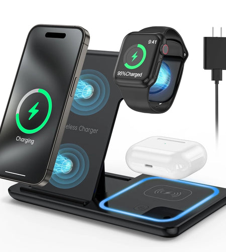 2024 Upgraded Wireless Charging Station, 18W 3 in 1 Charger Station, Fast Charging Dock Stand for Iwatch Series 10/9/8/7/6/SE/5/4/3/2, Compatible with Iphone 16 15 14 13 12 11 Pro/Xs/Samsung & Airpod