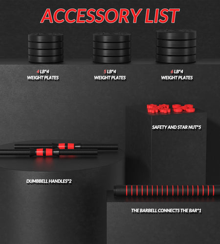 60LB 4-In-1 Portable Changeable Dumbbell, Barbell, and Kettlebell Set with Adjustable Weights