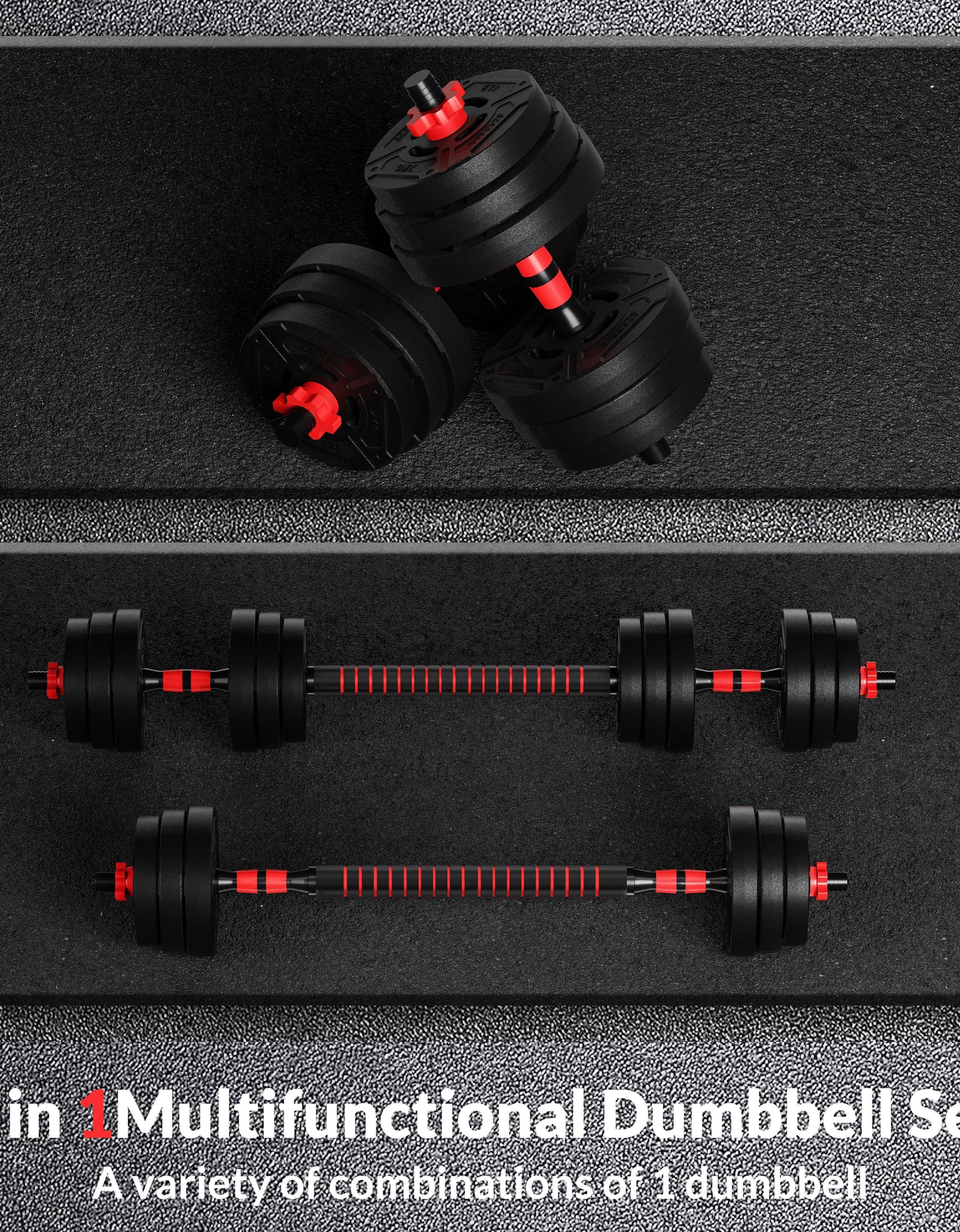 60LB 4-In-1 Portable Changeable Dumbbell, Barbell, and Kettlebell Set with Adjustable Weights