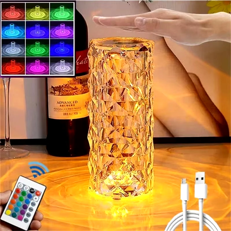 3/16 Colors Crystal Rose Table Lamp LED Rose Light Decoration Remote Control Romantic Diamond Atmosphere Light USB Night Light