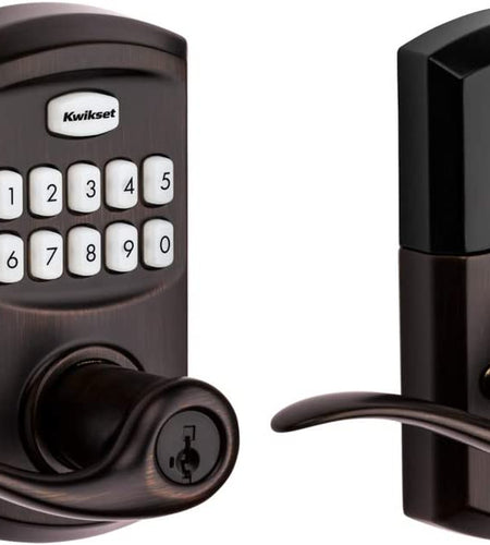 99170-002 Smartcode 917 Keypad Keyless Entry Traditional Residential Electronic Lever Deadbolt Alternative with Tustin Door Handle and Smartkey Security, Venetian Bronze
