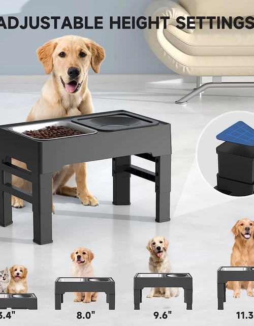 Load image into Gallery viewer, 2-In-1 Elevated Dog Bowls 4 Height Adjustable Raised Dog Bowls No Spill Dog Water Bowl &amp; Stainless Steel Dog Food Bowl Stand
