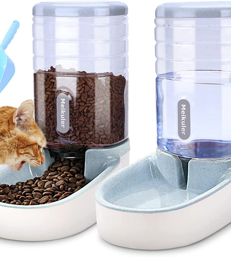 Pets Auto Feeder 3.8L,Food Feeder and Water Dispenser Set for Small & Big Dogs Cats and Pets Animals (Grey)