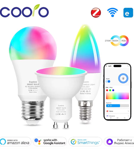 Smart Wifi Zigbee LED Light Bulb Dimmable E27 E14 GU10 RGBCW 2700-6500K LED Candle Lamp for Ewelink APP Alexa Google Home Yandex