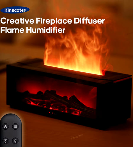 Simulated Fireplace Diffuser Aroma Essential Oil Air Humidifier with Timer Remote & Colorful Night Light for Home Creative Gift
