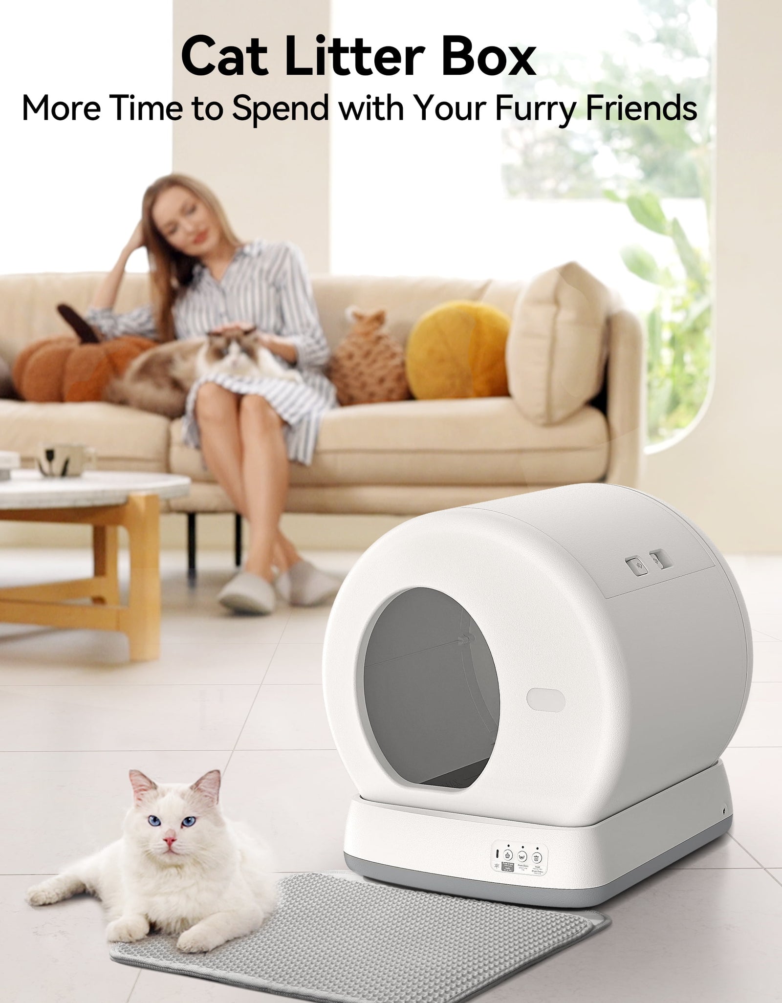 Smart Automatic Self-Cleaning Cat Litter Box, APP Control/Integrated Safety Protection, White