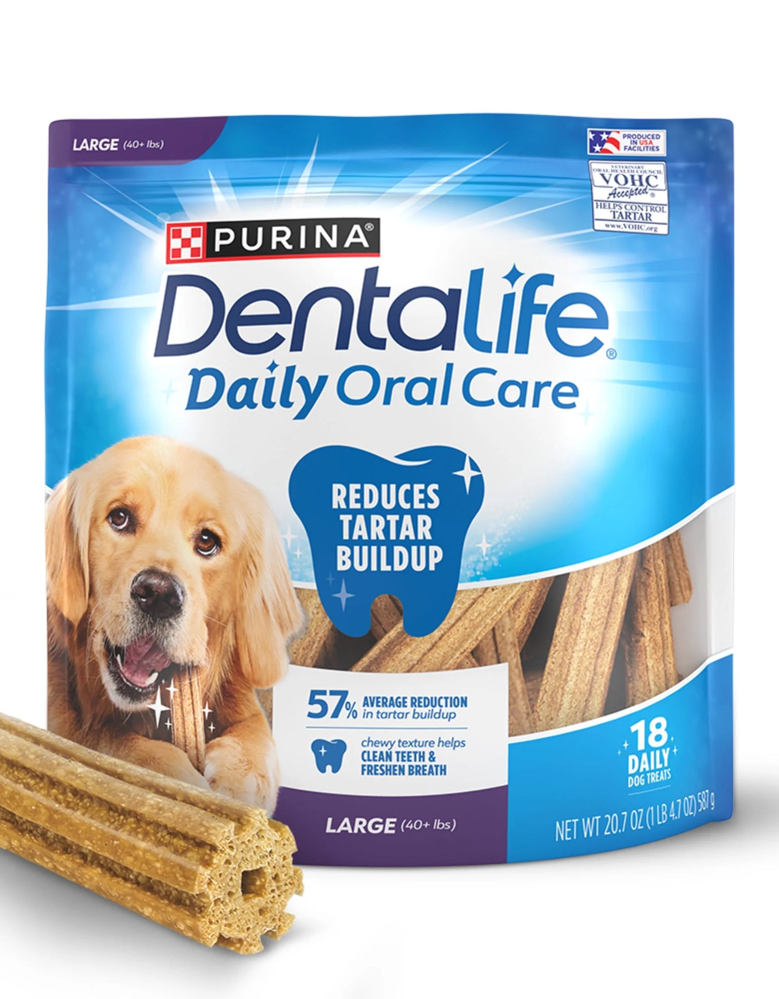 Purina  Daily Oral Care Large Dog Dental Treats with Chicken, 20.7 Oz Pouch (18 Count)